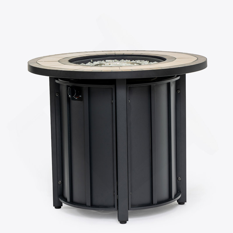 Foyer de table au gaz propane 30 po, foyer rond en acier de 50 000 BTU avec plateau en céramique mosaïque pour terrasse de jardin - Noir