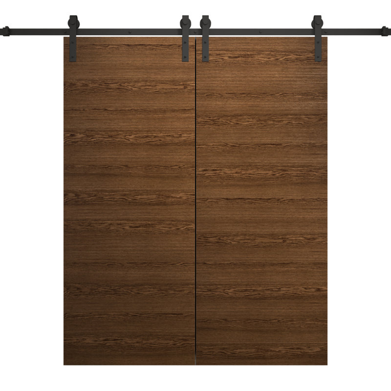 Porte de grange double moderne | Ego 5000 | Ensemble de rails | Portes intérieures solides, Chêne cognac, 72 po x 80 po