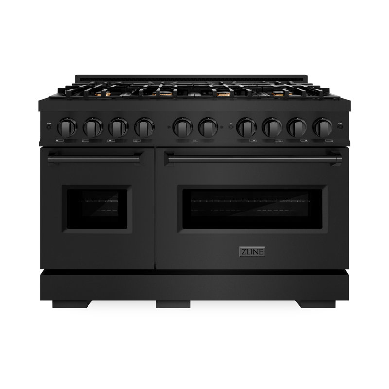 ZLINE 48" Classic Double Oven Gas Range in Black Stainless w/ 8 Brass Burners