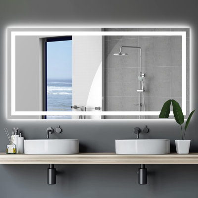 Miroir à DEL pour salle de bain de 72 po à 36 po - fonction de brouillard, option de gradation, couleur personnalisable, brouillard facile à installer, fonctionnalité, couleur changeante,