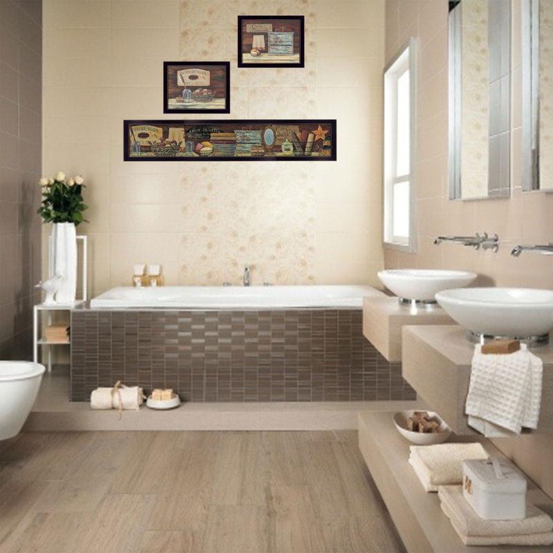 "Country Bath 1", art mural encadré 3 pièces pour salon, maison, par Pam Britton