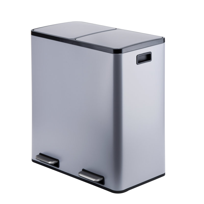 Poubelles en acier inoxydable 60L à 2 compartiments avec couvercles à fermeture douce et résistant aux empreintes digitales
