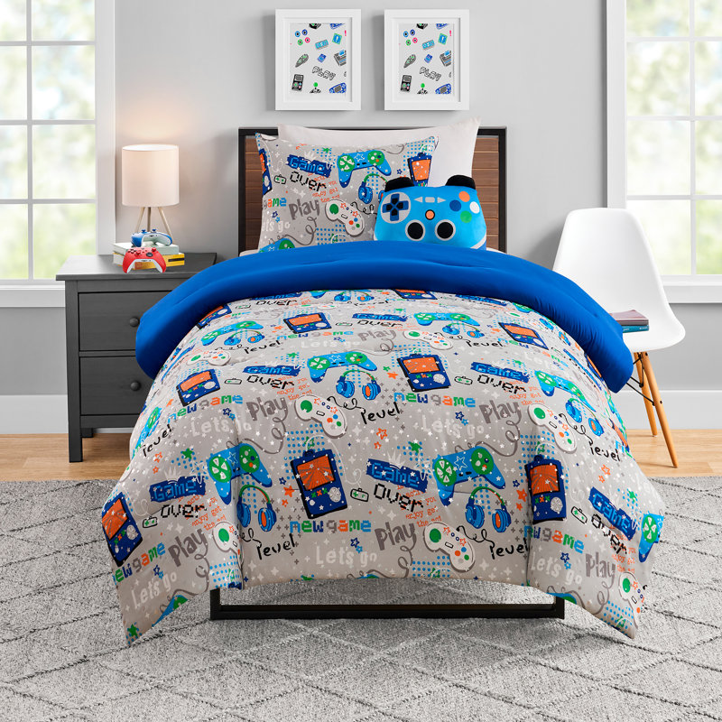 Olivia & Finn Gamer 3-Piece Kids Comforter Set, Twin, Blue