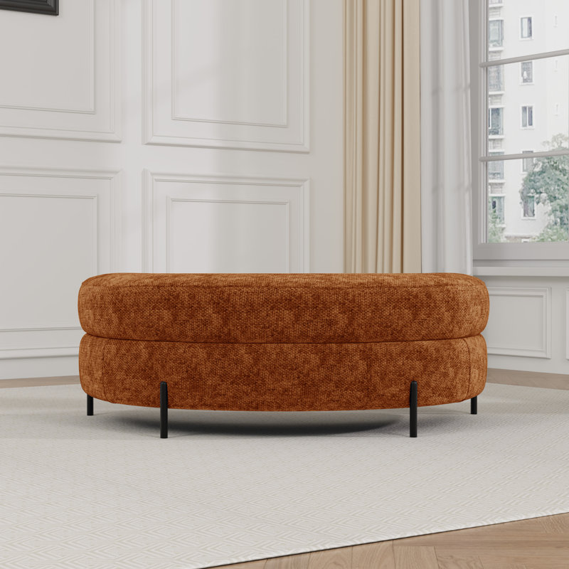 Repose-pieds de rangement moderne en forme de demi-lune de 47,2 po avec pieds en métal, Orange