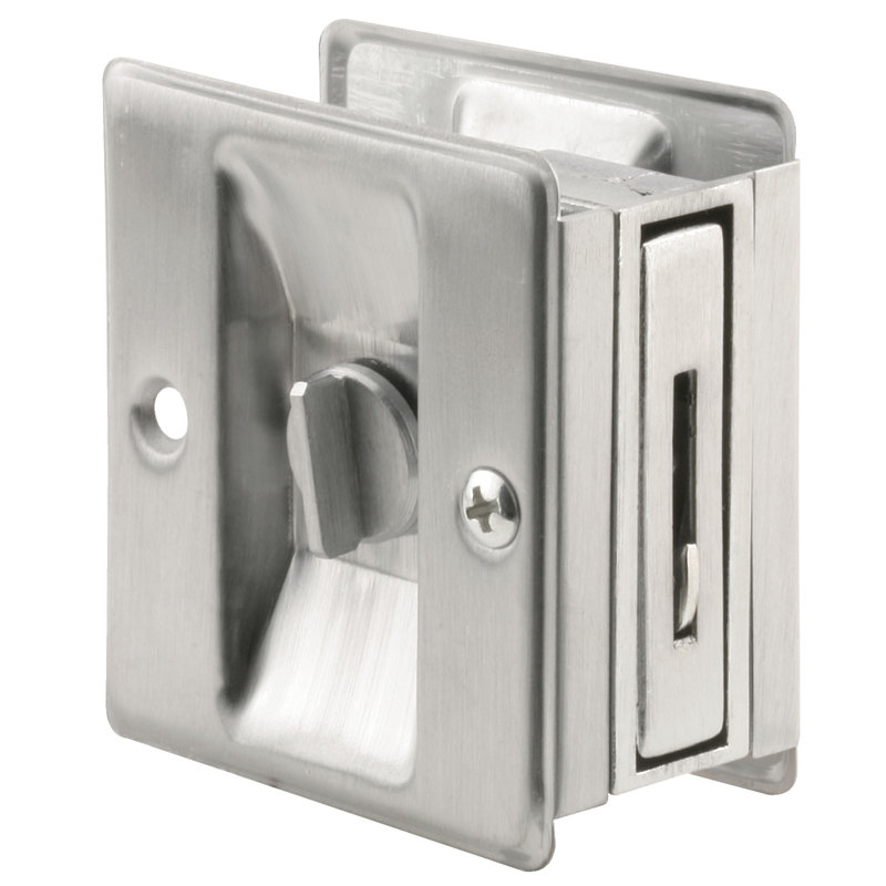 2-3/4 in Satin Chrome Brass Pocket Door Lock and Pull