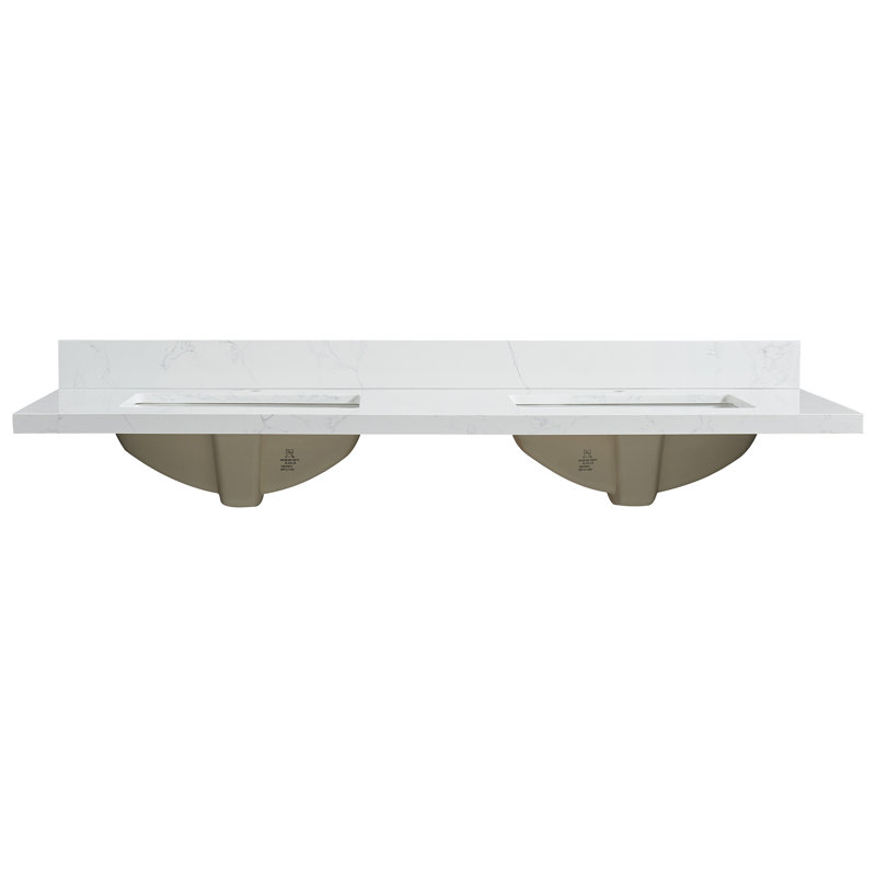 Plateau de meuble-lavabo double 61 po avec lavabo Malaga, Grain blanc