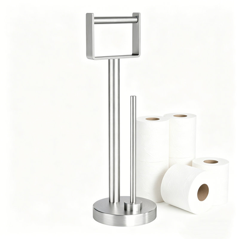 Porte-papier hygiénique autoportant avec rangement, base lestée, peut contenir 3 rouleaux, Nickel brossé