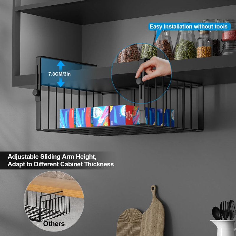 2Pack Under Shelf Basket Storage,Adjustable Hanging, Black