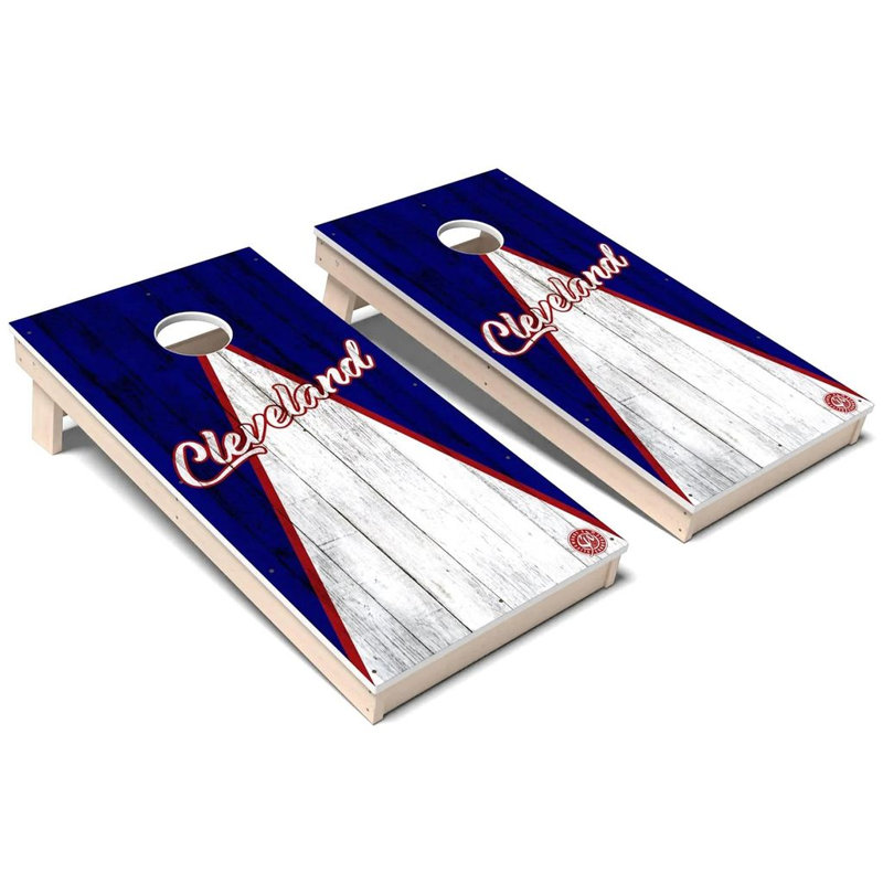 Ensemble de cornhole Cleveland Triangle Baseball, Ajouter un étui et des lumières