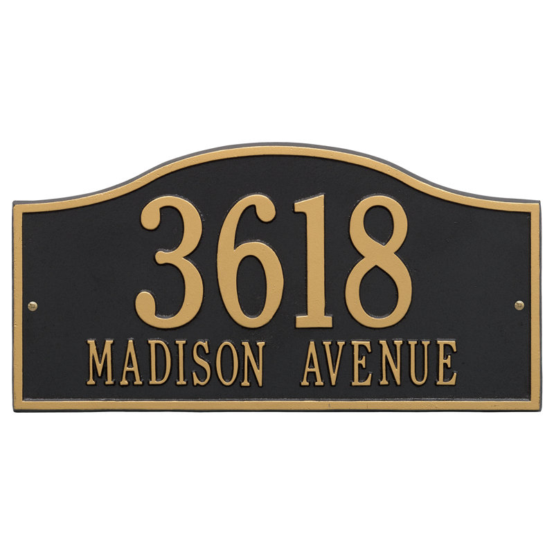 Rolling Hills 2-Line Wall Address Plaque, Yes, Black and Gold