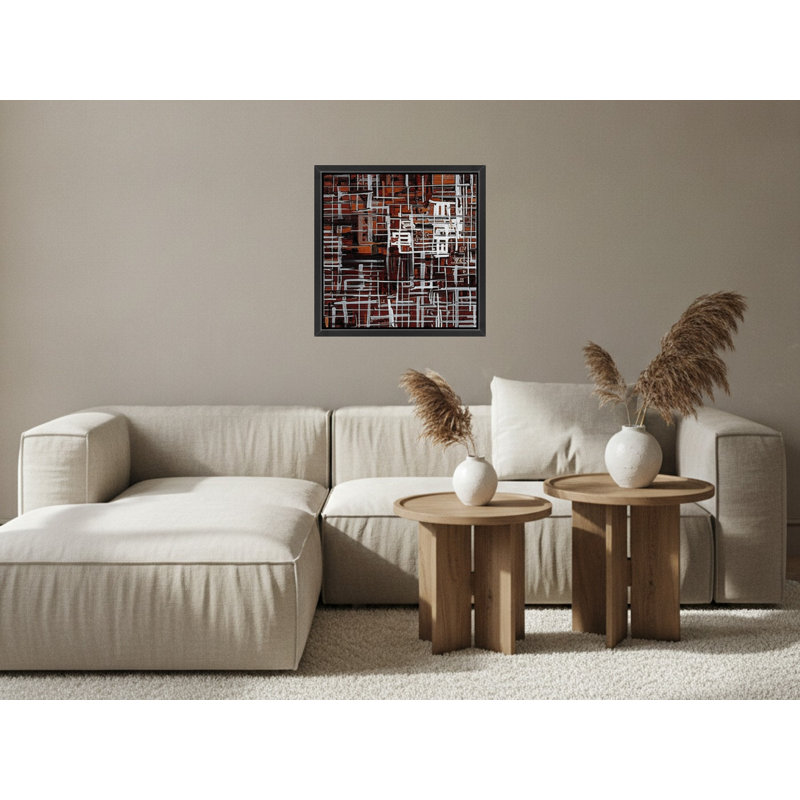 «Dynamic Grid» en bourgogne et blanc - art mural sur toile encadré, Brown, 16" H x 16" W