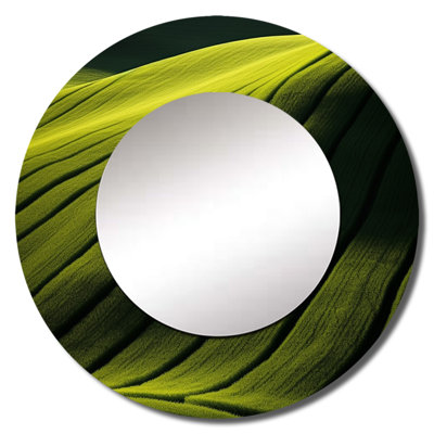 Meadow Verdant Photography - Meadow Mirror, Green Round Unique Wall Mirror, Printed Metal Art
