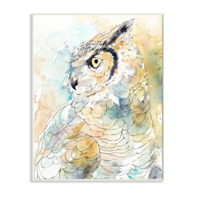 Chouette, œil de côté, aquarelle