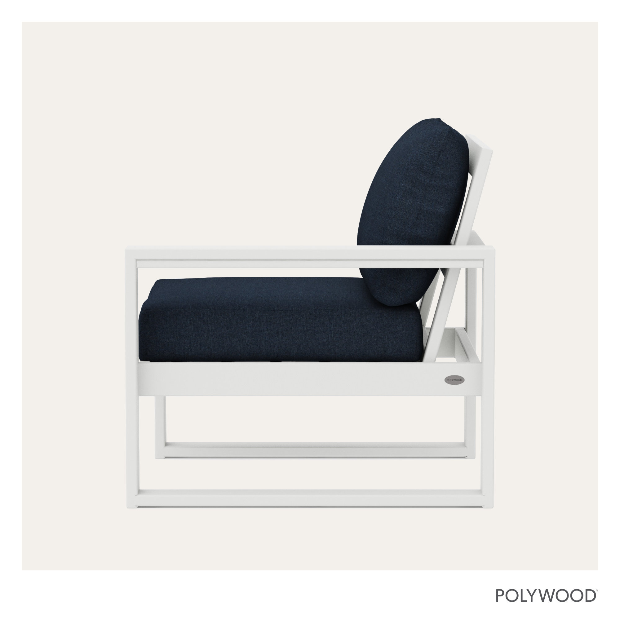 POLYWOOD Outdoor Lounge Chair, White, Marine Indigo