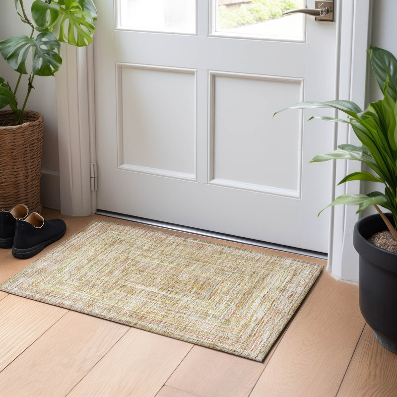 Machine Washable Indoor/Outdoor Xhevrie Tan Rug, Rectangle 1'8" x 2'6"
