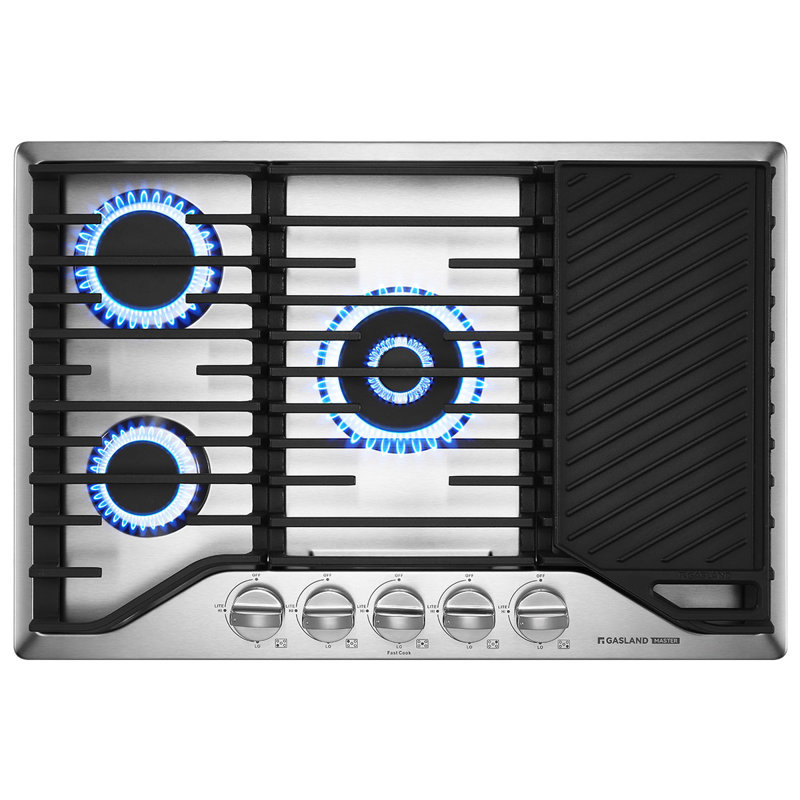 Plaque de cuisson au gaz à 5 brûleurs avec plaque chauffante en acier inoxydable Master Series 30 po Master Series
