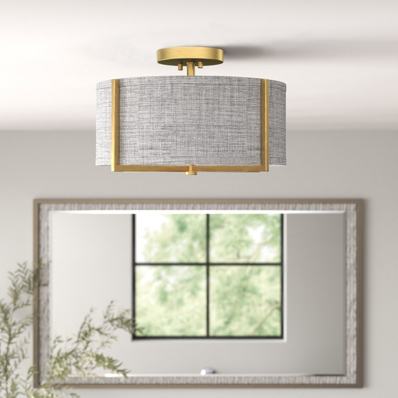 Axis 2-Light 14.5" Semi Flush Mount, Heritage Brass, Off White