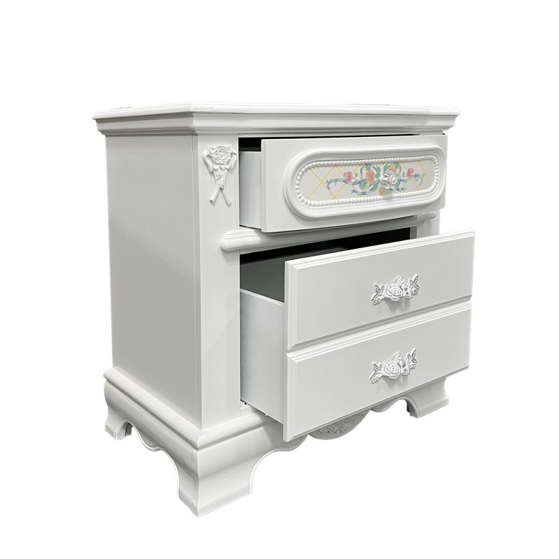 Table de chevet à deux tiroirs, blanc
