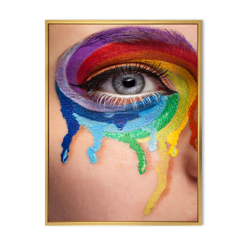 Gros plan sur un œil avec des couleurs de pleurs dans une roue - photographie sur toile, H 32 po x l 24 po x P 1 po
