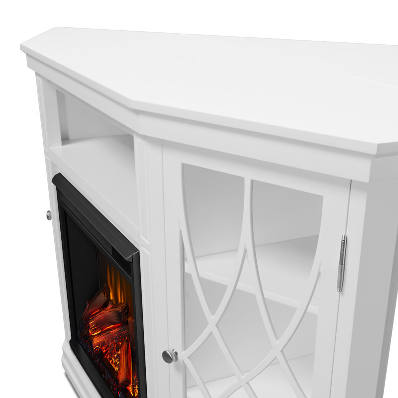 Lynette 56'' TV Stand with Fireplace, White