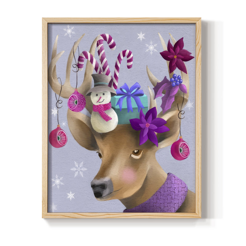 Christmas Friends II Framed Print - Solid Wood, Naturel, H 30 po x l 24 po