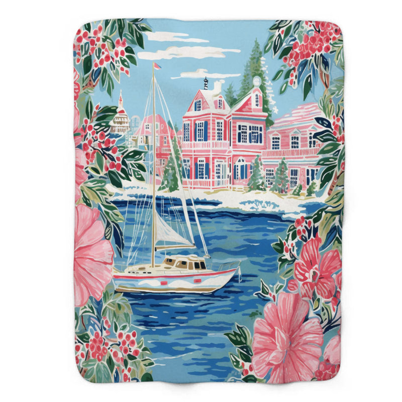 Motif de balise maritime - 1 pièce Sherpa Premium, L 50 po x L 60 po, Art nautique urbain
