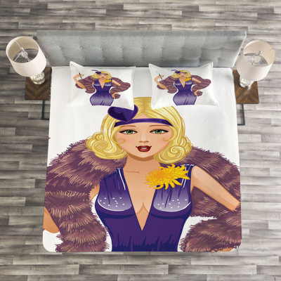 Purple/White Microfiber Modern & Contemporary Bedspread Set