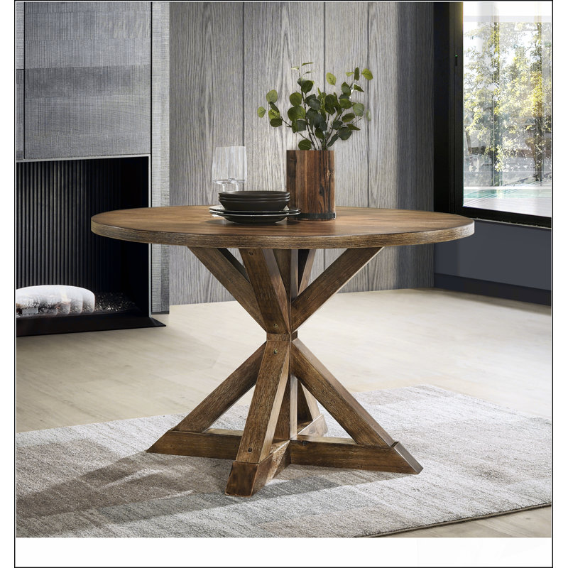 Table de salle à manger Windvale Cross-Buck Base, planches et bois d'ingénierie, H 31,5 po x L 47,25 po x l 47,25 po, Brun