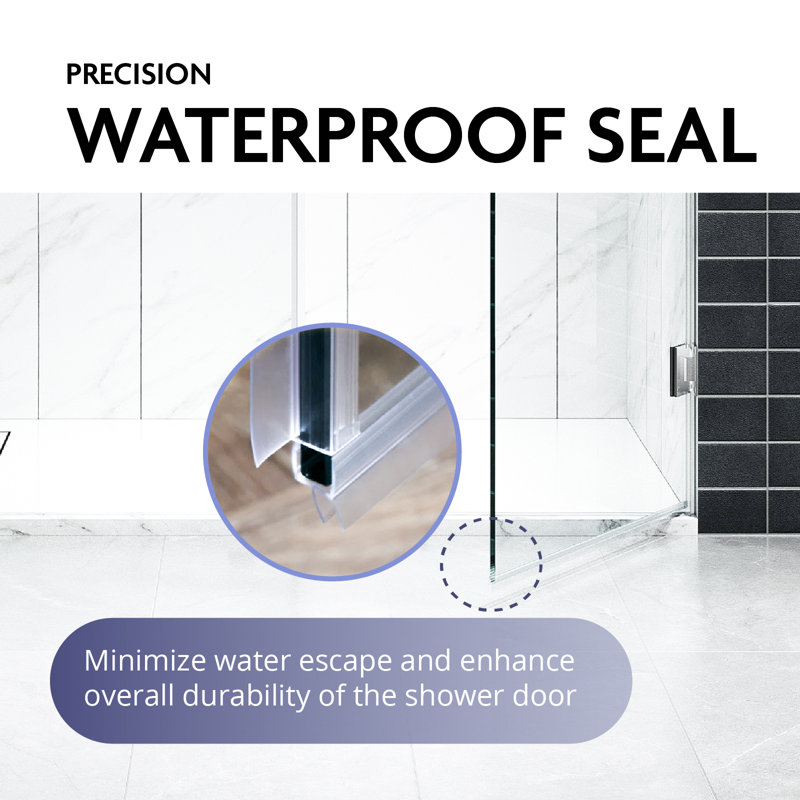 EV Series 38in. - 39in. W X 72in. Frameless Swing Hinge Glass Shower Door | 1 Inches Width Adjustment For Each Size | 3/8 In. Thickness Tempered Clear Glass | Adjustment Uneven Walls