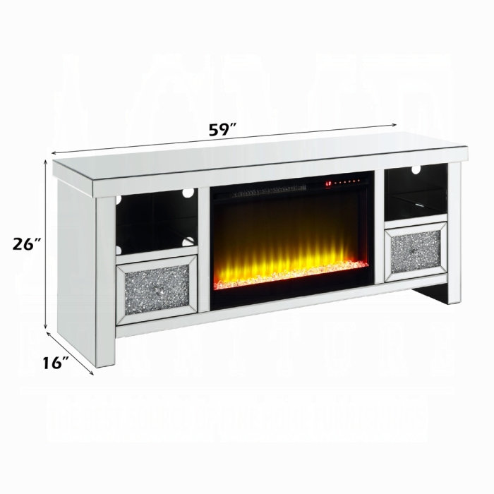 Meuble télé en miroir avec tiroirs et rangement ouvert Noralie Glam