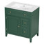 Meuble-lavabo 30 po avec comptoir, meuble-lavabo avec porte et deux tiroirs, structure en bois massif, un paquet, vert