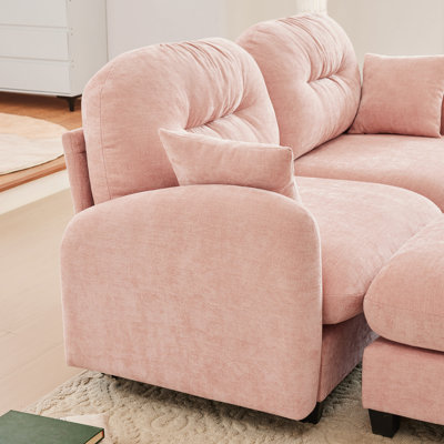 Pink 3 With , Cushion Back, Chenille Material, Flexible Combination, For Reading Area L Shaped Couch Comfortable Fabric, Ergonomic Seat, Bedroom Use