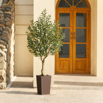 Olivier artificiel Adcock, faux olivier résistant aux rayons UV avec jardinière conique