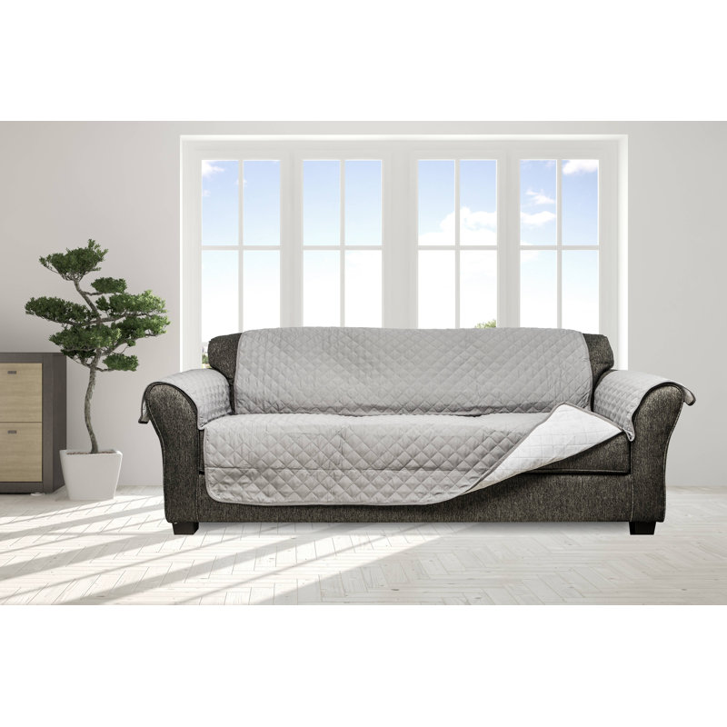 Housse pour canapé à coussins carrés/rectangulaires réversible, Gris / blanc, H 70,5 po x l 65 po x P 23 po