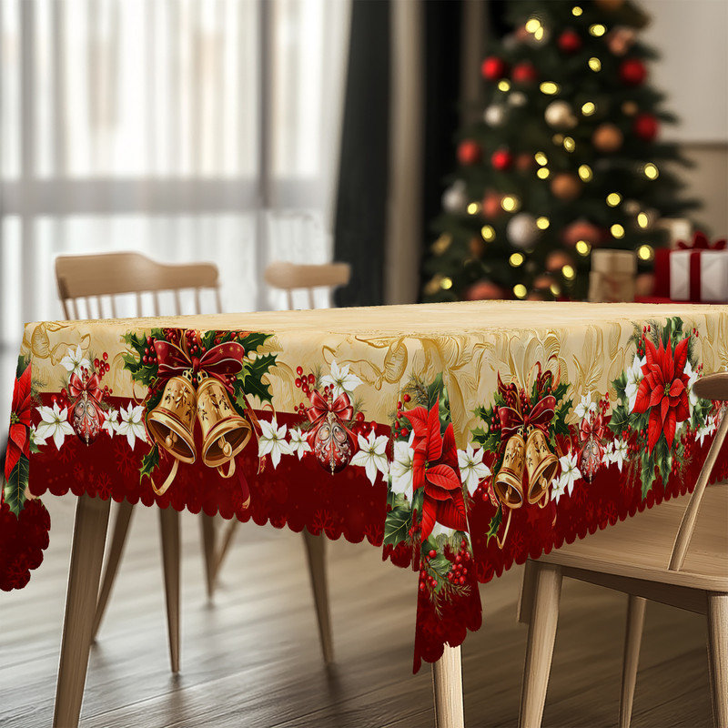 Nappe lavable en polyester à motif floral pour décorations de Noël, L 70,8 po x l 55,12 po