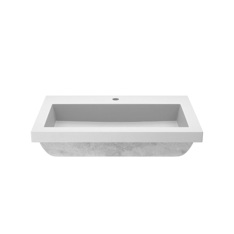 Trough Handmade Rectangular Drop-In Bathroom Sink, Pearl, Single Faucet Hole