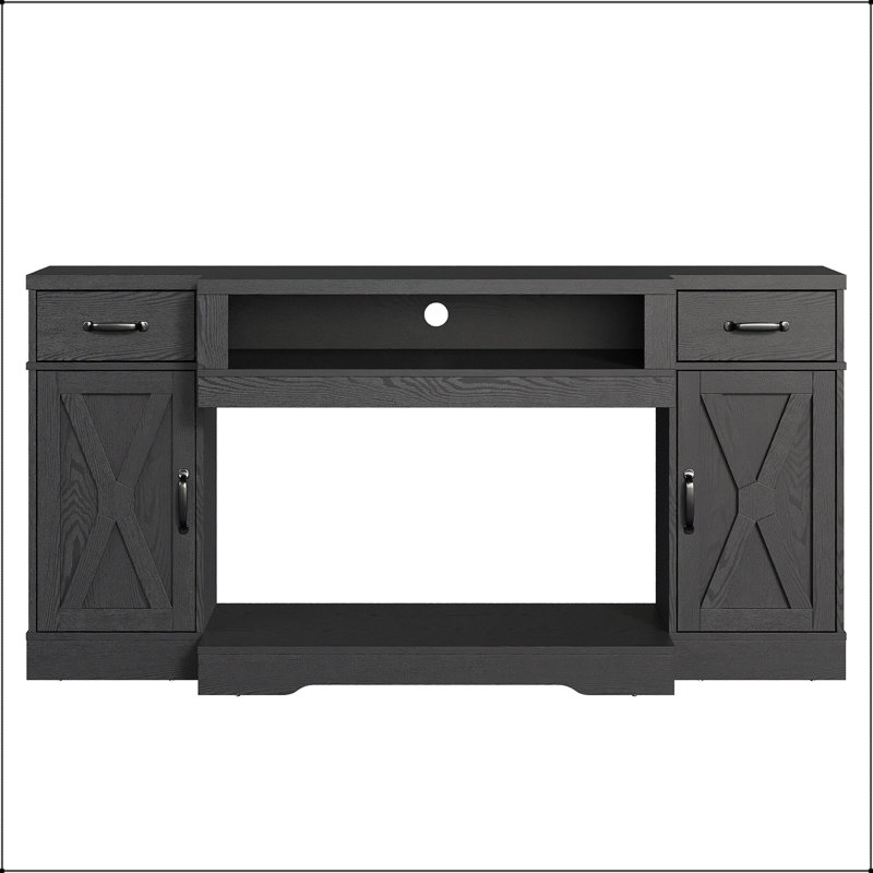 Meuble télé Farmhouse avec tablettes réglables et portes doubles, Black