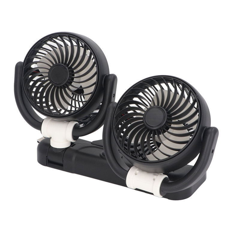 Ventilateur de voiture, ventilateur pliable à double tête, refroidissement silencieux, 2 vitesses, ventilateur de véhicule à rotation de 360 degrés