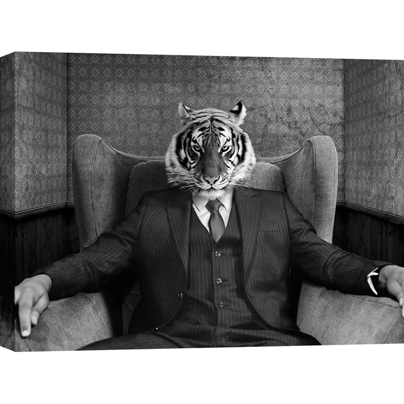 El Tigre (B&W) by Vizlab - Wrapped Canvas Print, 70cm H x 100cm W x 4cm D
