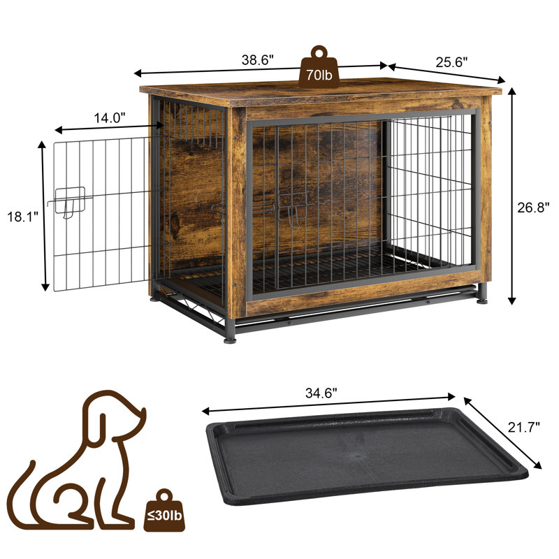Meuble de caisse pour chien Emberli, table d'appoint latérale, chenil en bois moderne pour chiens d'intérieur, Brun