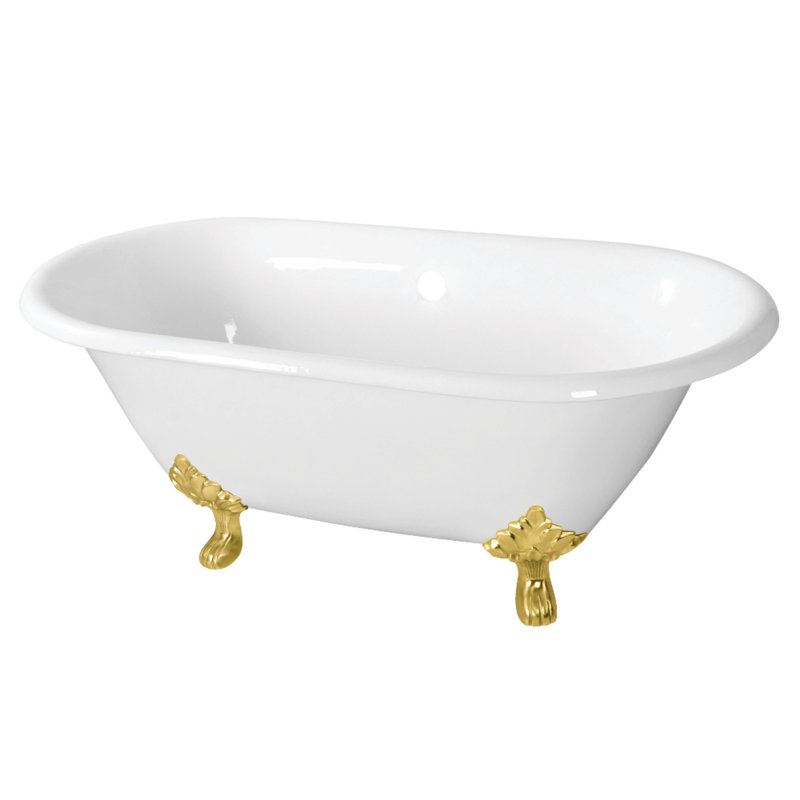 Kingston Brass Aqua Eden 60-Inch Cast Iron Oval Double Ended Clawfoot Tub (No Faucet Drillings), Brushed Brass