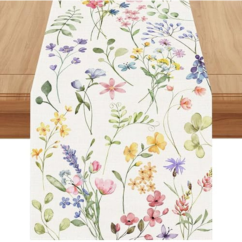 Chemin de table - Multicolore - Chemin de table aquarelle floral de 72 pouces pour la décoration de table de fête et de printemps / été