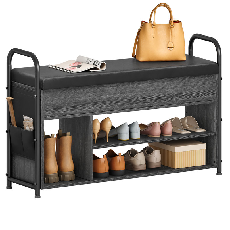 8 Pair Shoe Storage Bench with Hidden Storage, Black