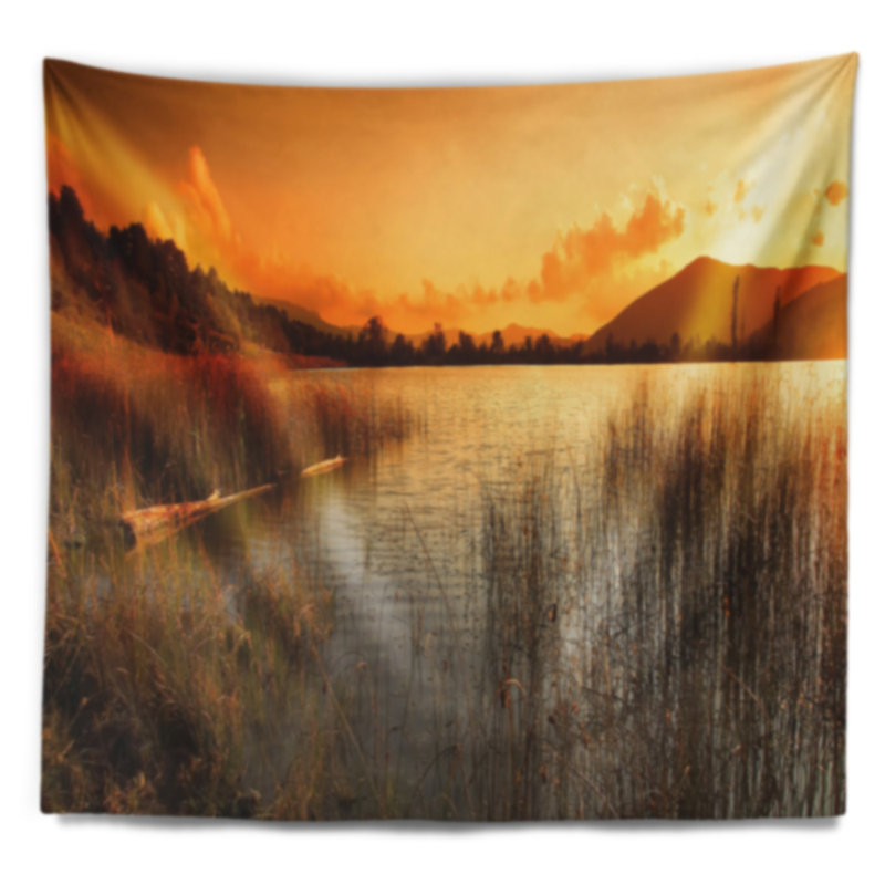 Paysage, soirée calme avec tapisserie du lac et des montagnes, H 50 po x l 60 po