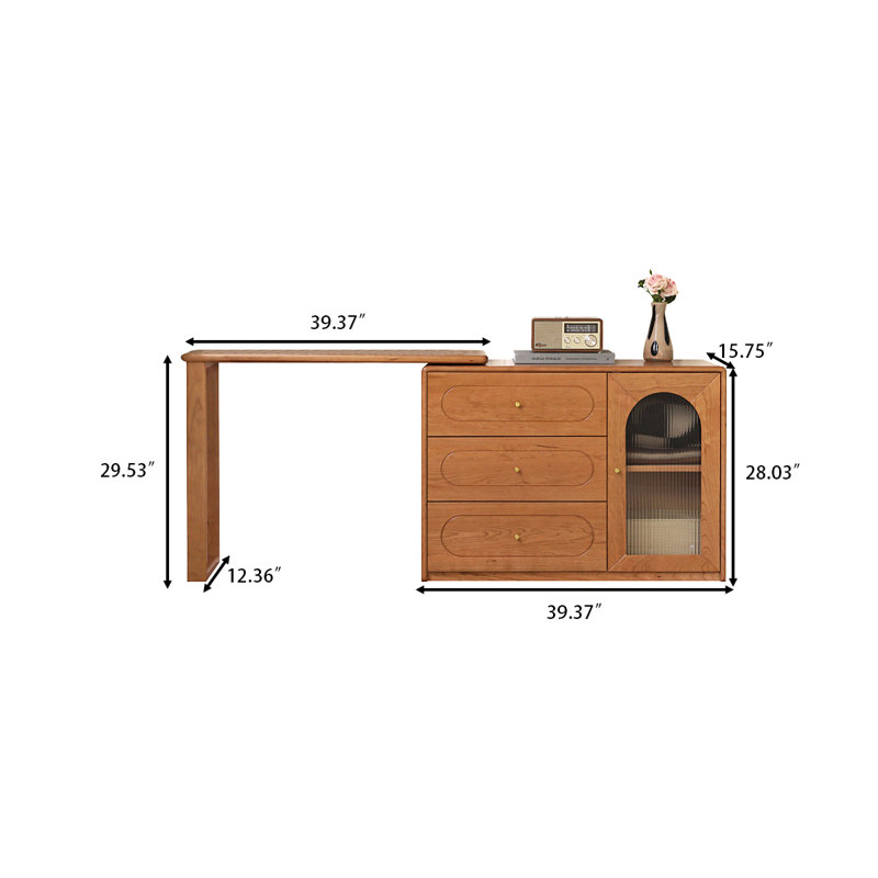 Retro Solid Wood Dressing Table and Cabinet with Extendable Dressing Table