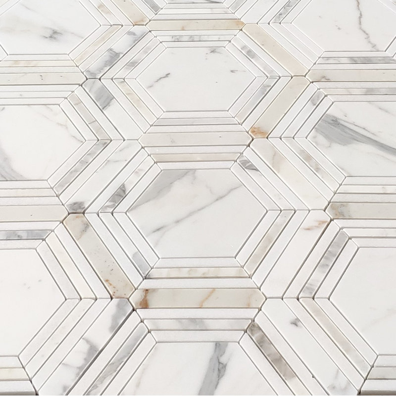 Calacatta 9" x 8" Marble Mosaic Tile, LIght Gray