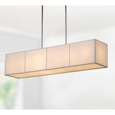 Wanakah 48-Inch 6 - Light Kitchen Island Linear Chandelier Textured Linen White Shade Reflector bottom