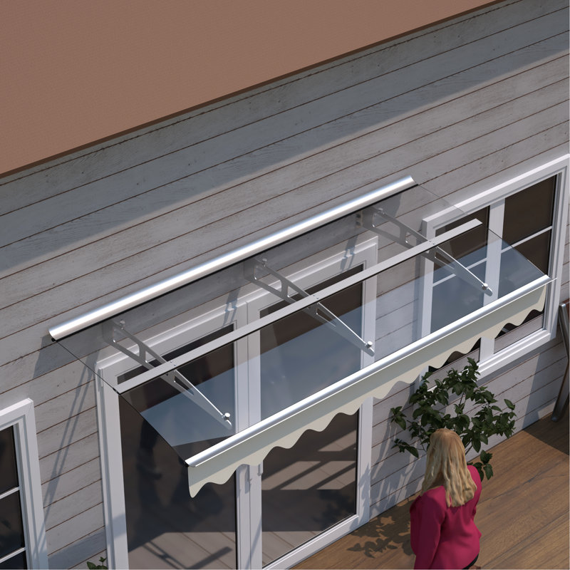 79" X 34" Door Canopy With 0.137" Thick Polycarbonate And Heat- Aluminum Alloy Bracket For Wooden House Window Awning Roof, Wall, Protection & Heavy Snow Load