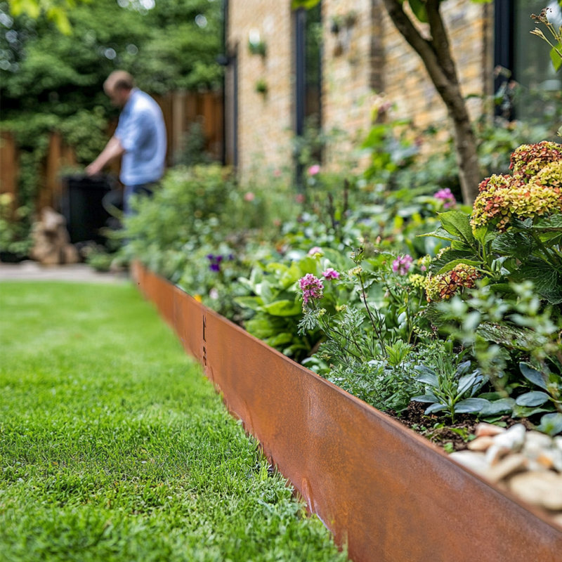Metal Edge Long 15cm H x 106cm W Galvanised Steel Lawn Edging, Brown
