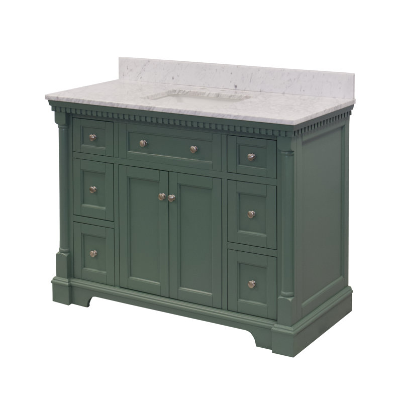 Ensemble de meuble-lavabo simple 48 po avec armoire vert sauge et comptoir en marbre de Carrare, Vert sauge